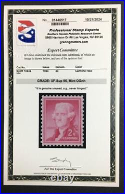 MOMEN US STAMPS #1033a SILKOTE MINT OG NH PSE GRADED CERT XF-SUP 95 LOT #92481