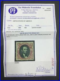 MOMEN US STAMPS #122a WITHOUT GRILL MINT OG H RARITY VF PF CERT LOT #70004