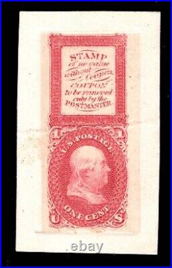 MOMEN US STAMPS #63-E13a ESSAY SUNK ON CARD RED BOWL COUPON LOT #91616
