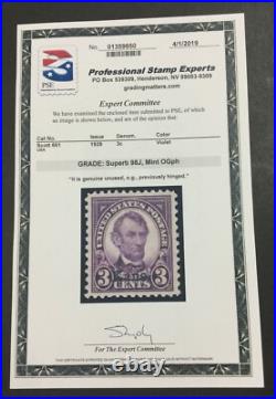 MOMEN US STAMPS #661 MINT OGph PSE GRADED CERT SUP-98J LOT #88493