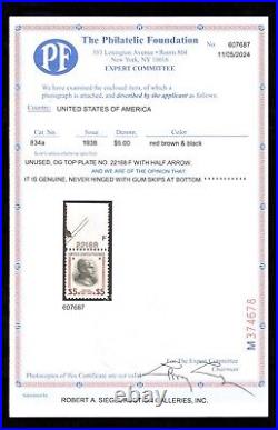 MOMEN US STAMPS #834a RED BROWN & BLACK MINT OG NH VF 2 PF CERTS LOT #93017