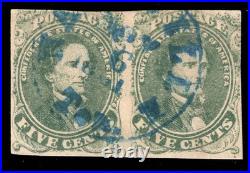 MOMEN US STAMPS CSA #1b DARK GREEN STONE 1 IMPERF USED PAIR LOT #97628