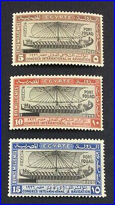 Momen Egypt Sc #121-123 1926 Port Fouad Mint Og H Signed Lot #61001