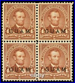 Momen Guam Stamps #4 Mint OG NH Block of 4 PF Cert XF