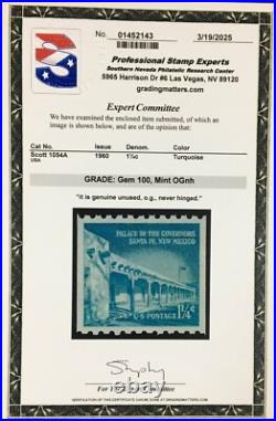 Momen Us Stamps #1054a Mint Og Nh Pse Graded Cert Gem-100 Lot #94352