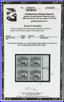 Momen Us Stamps #114 Var. Split Grill Mint Og Nh Vf Pse Cert Lot #94775