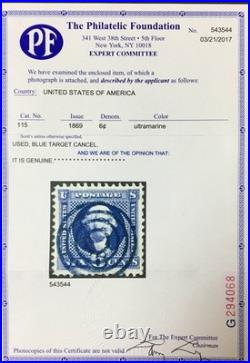 Momen Us Stamps #115 Blue Target Used Vf+ Pf Cert Lot #96811