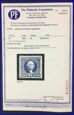 Momen Us Stamps #115 Unused Pf Cert Lot #91779