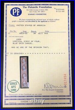 Momen Us Stamps #11 Used Strip Of 4 Vf/xf Pf Cert Lot #88969