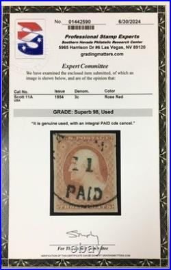 Momen Us Stamps #11a Rose Red Imperf Used Pse Graded Cert Sup-98 Lot #91106