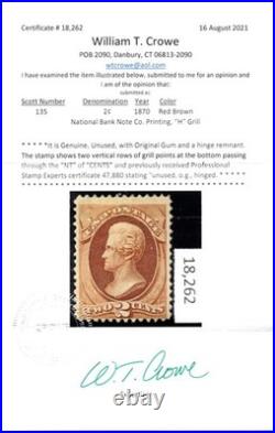 Momen Us Stamps #135 Mint Og H Pf & Crowe Cert Lot #98209