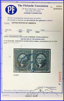 Momen Us Stamps #17 Blue & Orange Used Xf Pf Cert Ex. Wade Saadi Lot #94070