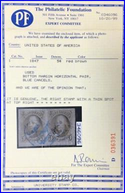 Momen Us Stamps #1 Bottom Margin Imperf Used Pf Cert Lot #94084
