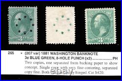 Momen Us Stamps #207 Var. Used / Mint Og H Hole Punch Lot #80052