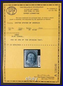 Momen Us Stamps #20 Blue Cancel Used Vf/xf 2 Pf Certs Lot #91762