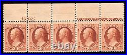 Momen Us Stamps #217 Plate Imprint Strip Of 5 Mint Og H Lot #89663