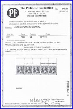 Momen Us Stamps #220 Plate Single Mint Og Nh Vf/xf Pf Cert Lot #92583