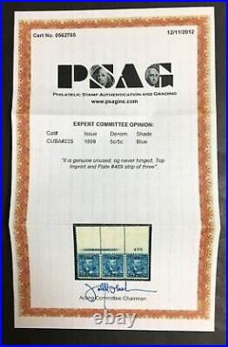 Momen Us Stamps #225 Plate Imprint Strip Of 3 Mint Og Nh Psag Cert Lot #92268