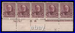 Momen Us Stamps #225 Plate Imprint Strip Of 5 Mint Og H Lot #93034