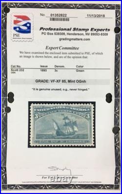 Momen Us Stamps #232 Mint Og Nh Pse Graded Cert Vf/xf-85 Lot #96269