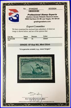 Momen Us Stamps #232 Mint Og Nh Pse Graded Cert Xf-sup 95j Lot #90553 Momen Us Stamps #232 Mint Og Nh Pse Graded Cert Xf-sup 95j Lot #90553