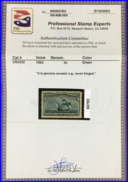 Momen Us Stamps #232 Mint Og Nh Vf+ Pse Cert Lot #94641