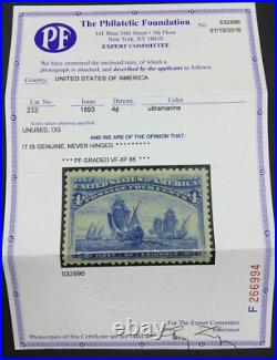 Momen Us Stamps #233 Mint Og Nh Pf Graded Cert Vf/xf-85 Lot #76381