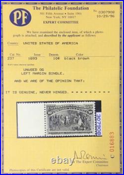 Momen Us Stamps #237 Mint Og Nh Vf/xf+ Pf Cert Lot #96029