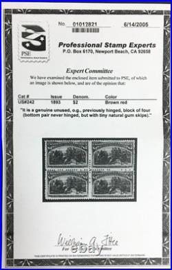 Momen Us Stamps #242 $2 Columbian Mint Og Lh Pse & Pf Certs Lot #94858