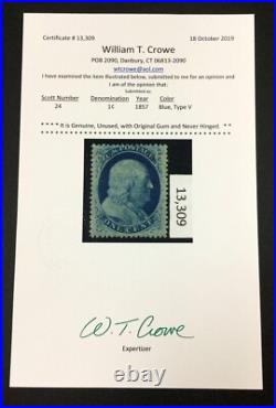 Momen Us Stamps #24 Mint Og Nh Crowe Cert Lot #84096