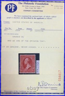Momen Us Stamps #251 No Wmk Mint Og Nh Vf Pf Cert Lot #98766