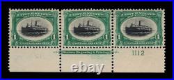 Momen Us Stamps #294 Intact Plate Imprint Strip Of 3 Mint Og Nh Vf Lot #94327