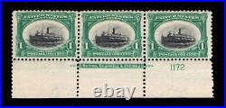 Momen Us Stamps #294 Intact Plate Imprint Strip Of 3 Mint Og Nh Vf+ Lot #94332