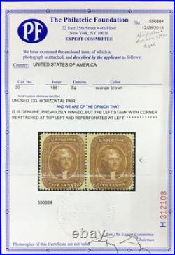 Momen Us Stamps #30 Mint Og H Sound Pf Cert Lot #95700