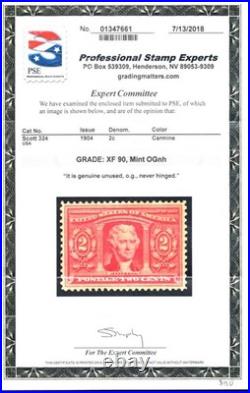 Momen Us Stamps #324 Mint Og Nh Pse Graded Cert Xf-90 Lot #98121