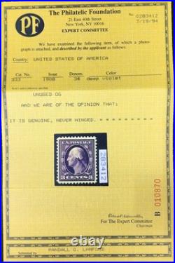 Momen Us Stamps #333 Mint Og Nh Xf Pf Cert Lot #95764