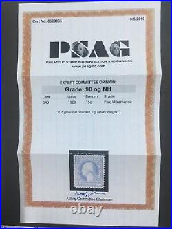 Momen Us Stamps #340 Mint Og Nh Psag Graded Cert Xf-90