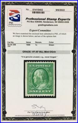 Momen Us Stamps #348 Mint Og Nh Pse Graded Cert Vf/xf-85j Lot #96206