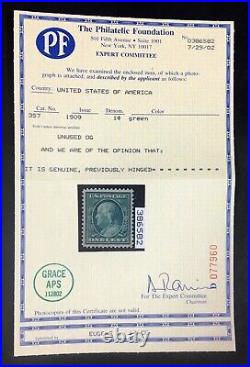 Momen Us Stamps #357 Blue Paper Mint Og Vlh Vf/xf Pf Cert Lot #89016