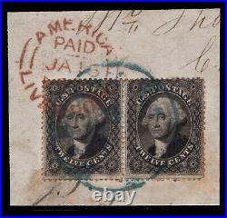 Momen Us Stamps #36 Pair Used On Piece Pf Cert Lot #88948