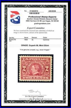 Momen Us Stamps #370 Mint Og Nh Pse Graded Cert Sup-98 Lot #98059