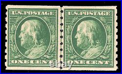 Momen Us Stamps #392 Coil Line Pair Mint Og Nh Lot #78069
