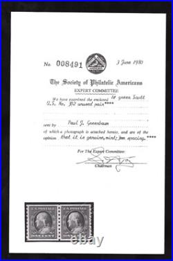 Momen Us Stamps #392 Coil Pair Mint Og Nh Xf Spa Cert Lot #77525 Momen Us Stamps #392 Coil Pair Mint Og Nh Xf Spa Cert Lot #77525