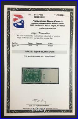Momen Us Stamps #397 Plate Single Mint Og Nh Pse Graded Cert Sup-98 Lot #92544