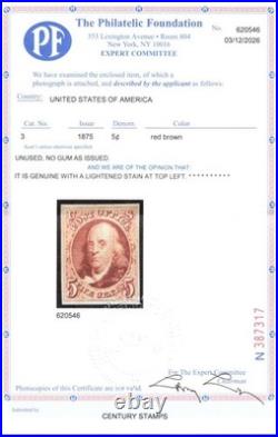 Momen Us Stamps #3 Imperf Unused No Gum Vf/xf Pf Cert Lot #98170