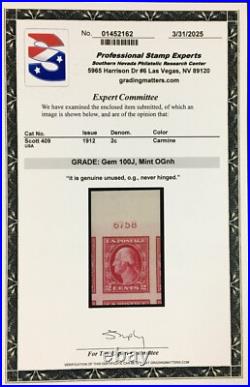Momen Us Stamps #409 Plate Single Mint Og Nh Pse Graded Cert Gem-100j Lot #94348