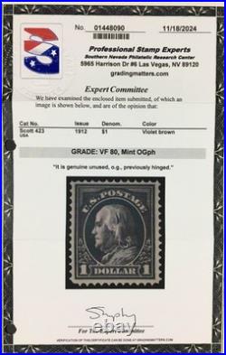 Momen Us Stamps #423 Mint Og Vlh Pse Graded Cert Vf-80 Lot #96208
