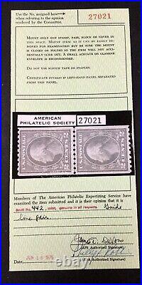 Momen Us Stamps #442 Line Pair Mint Og Nh Vf Aps Cert Lot #82054