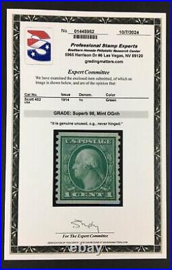 Momen Us Stamps #452 Mint Og Nh Pse Graded Cert Sup-98 Lot #92446