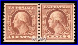 Momen Us Stamps #457 Coil Line Pair Mint Og Nh Vf+ Pf Cert Lot #95752